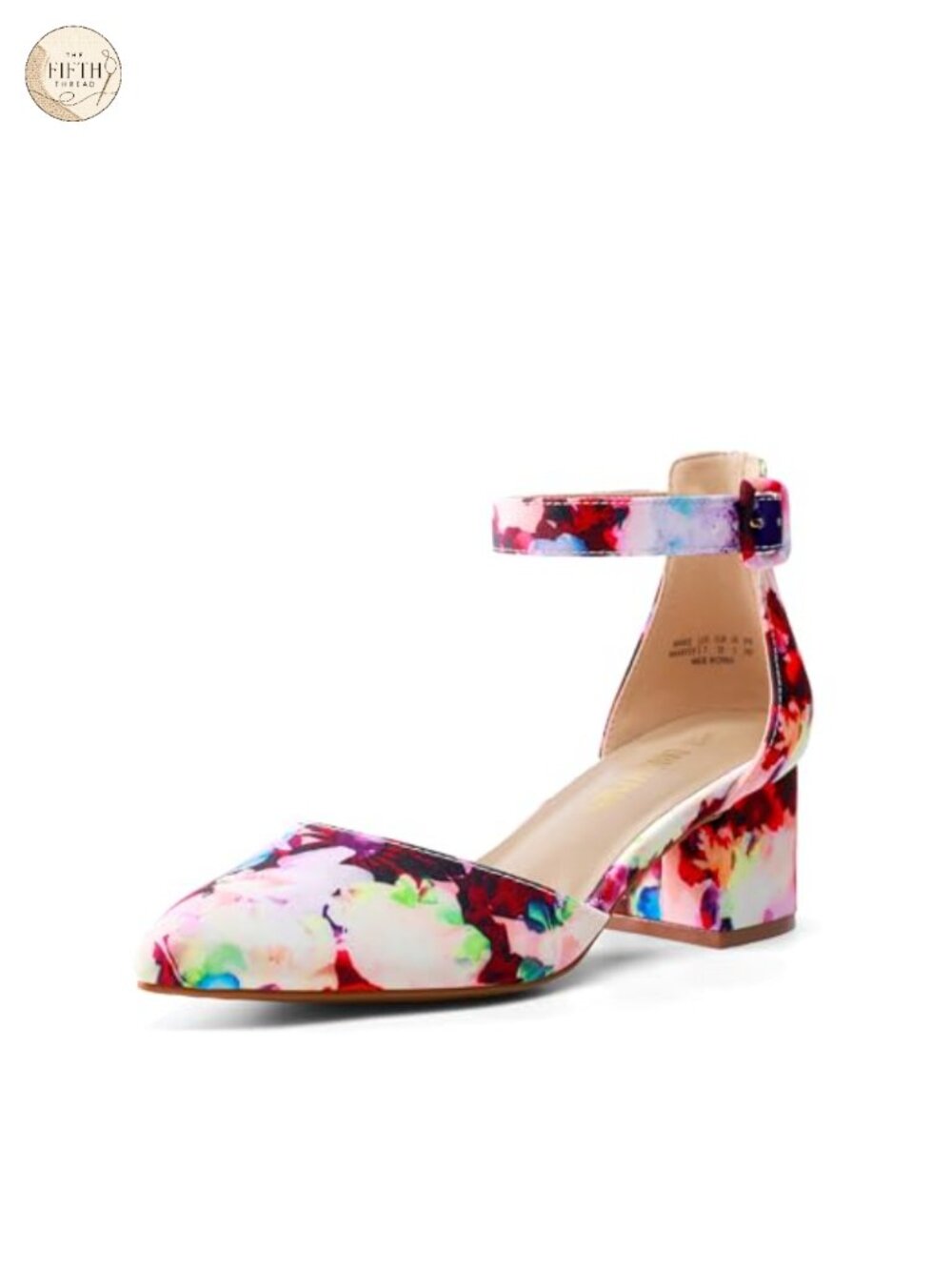 Pointed Toe Low Chunky Block Heel Pumps with Ankle Strap and Buckle